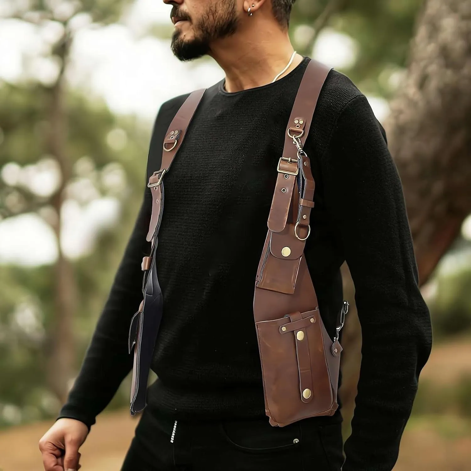 Men Anti Underarm Shoulder Bag, Anti-Theft Harness, Adjustable PU Leather Strap Wallet Bag Outdoor Phone Bag
