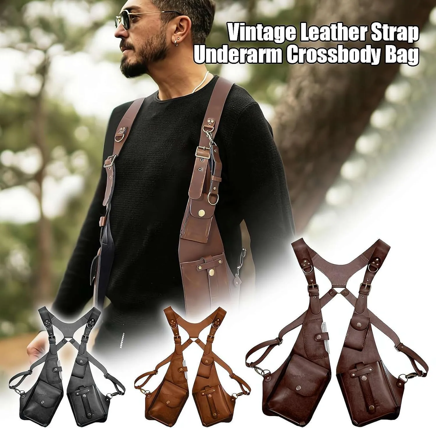Men Anti Underarm Shoulder Bag, Anti-Theft Harness, Adjustable PU Leather Strap Wallet Bag Outdoor Phone Bag