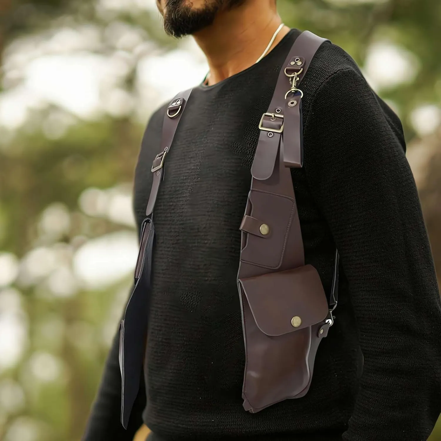 Men Anti Underarm Shoulder Bag, Anti-Theft Harness, Adjustable PU Leather Strap Wallet Bag Outdoor Phone Bag