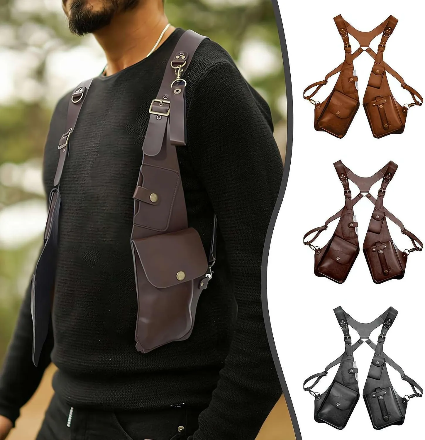 Men Anti Underarm Shoulder Bag, Anti-Theft Harness, Adjustable PU Leather Strap Wallet Bag Outdoor Phone Bag