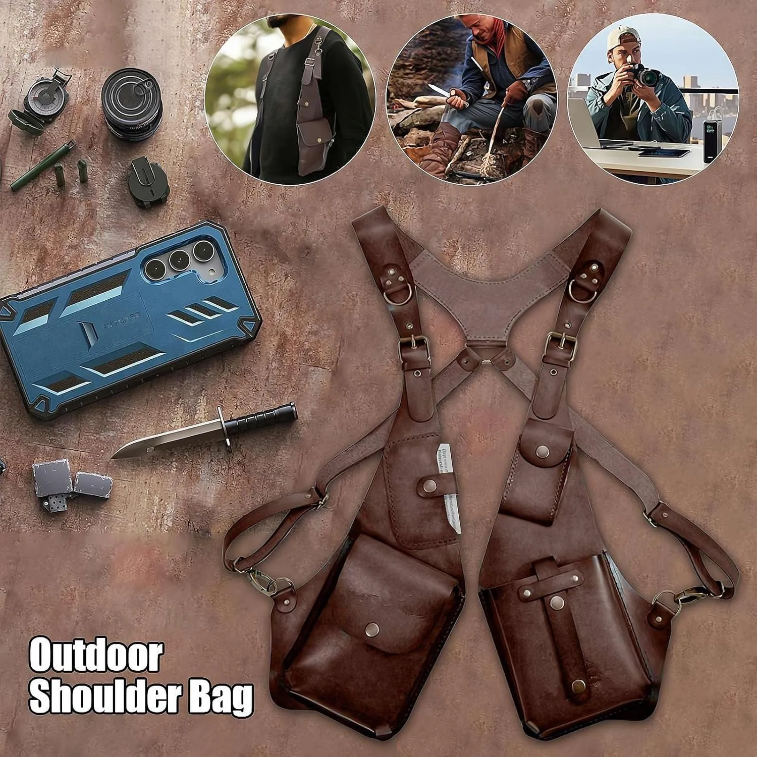 Men Anti Underarm Shoulder Bag, Anti-Theft Harness, Adjustable PU Leather Strap Wallet Bag Outdoor Phone Bag