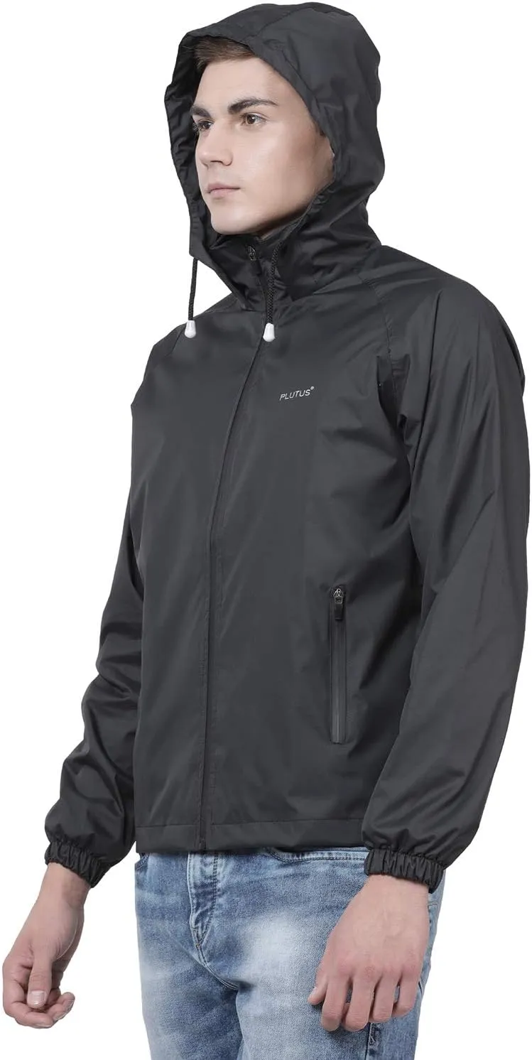 Men Hooded Black Rain Jacket