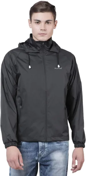 Men Hooded Black Rain Jacket