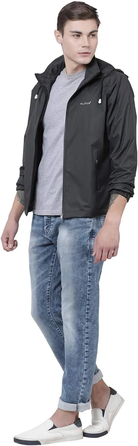Men Hooded Black Rain Jacket