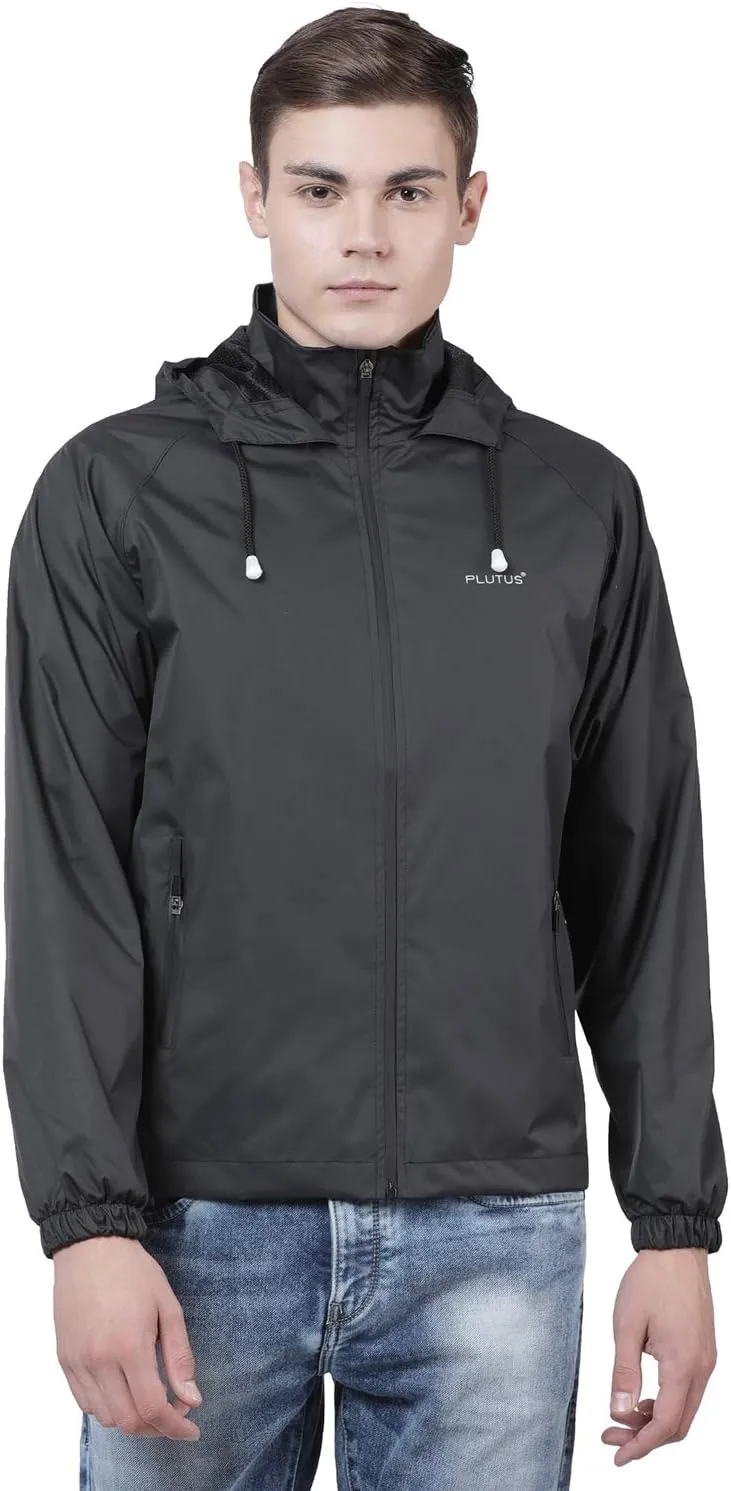 Men Hooded Black Rain Jacket