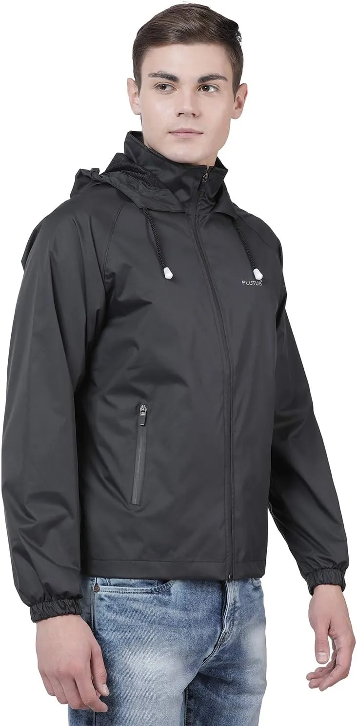 Men Hooded Black Rain Jacket