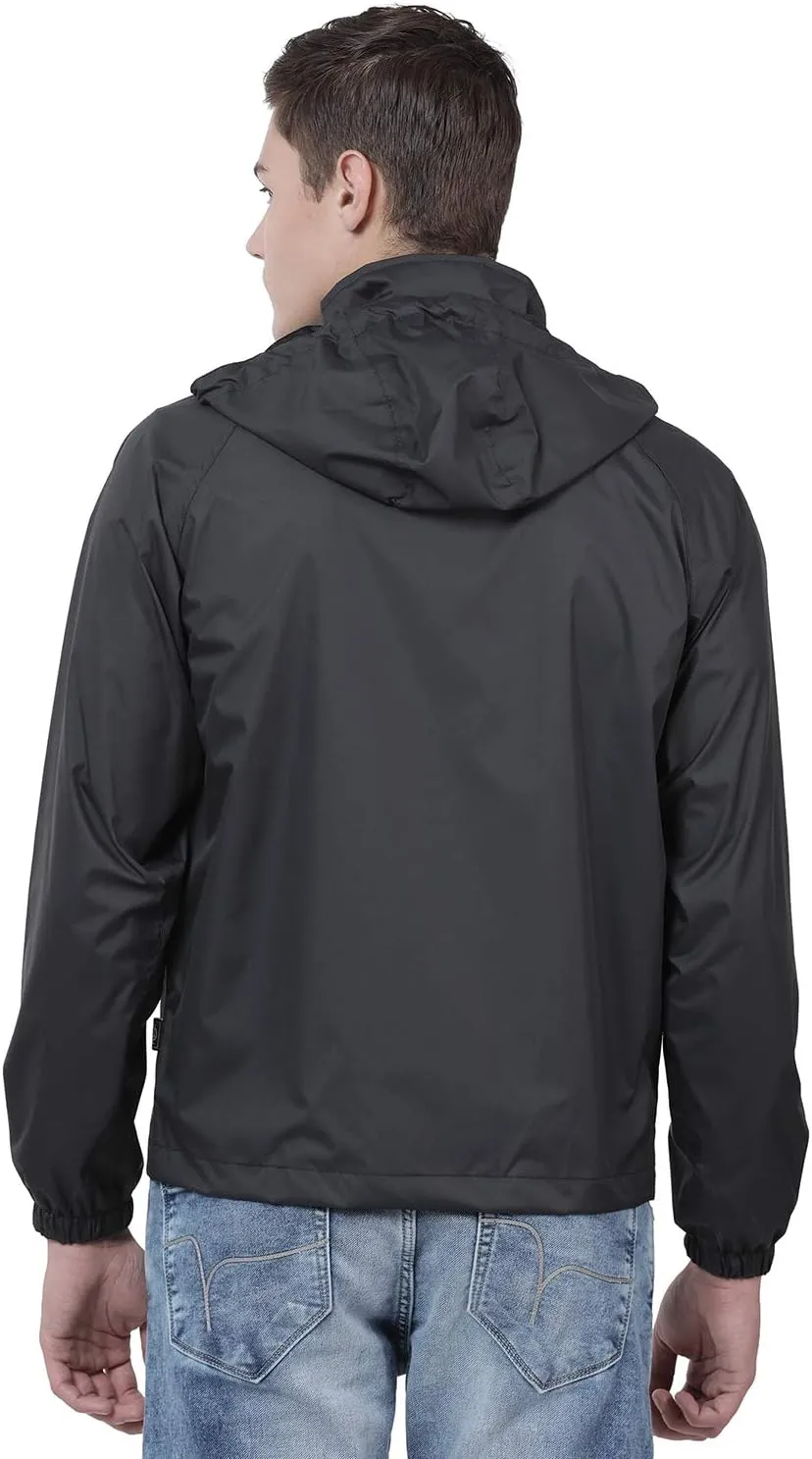 Men Hooded Black Rain Jacket