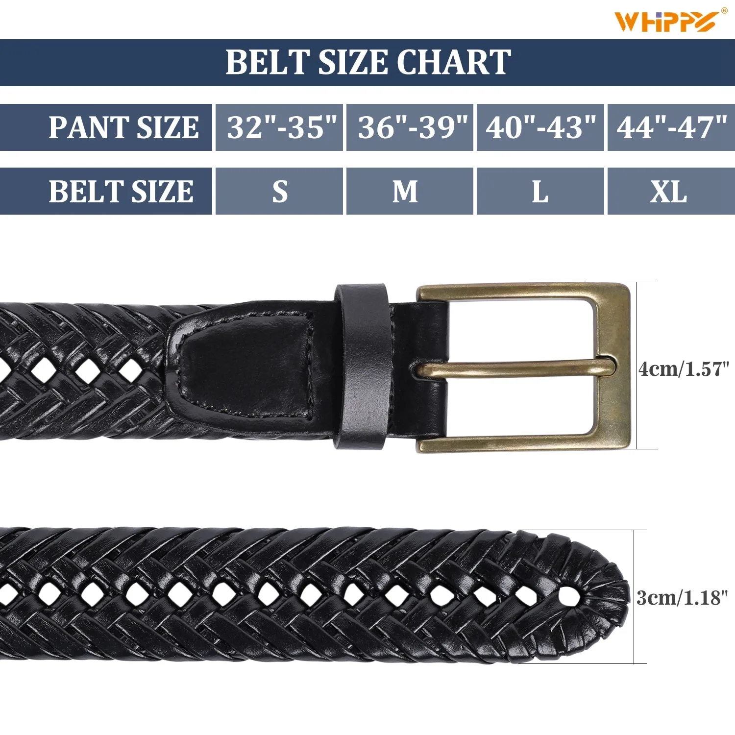 Men's Braided Leather Belt, Woven Casual Belt for Jeans Pants