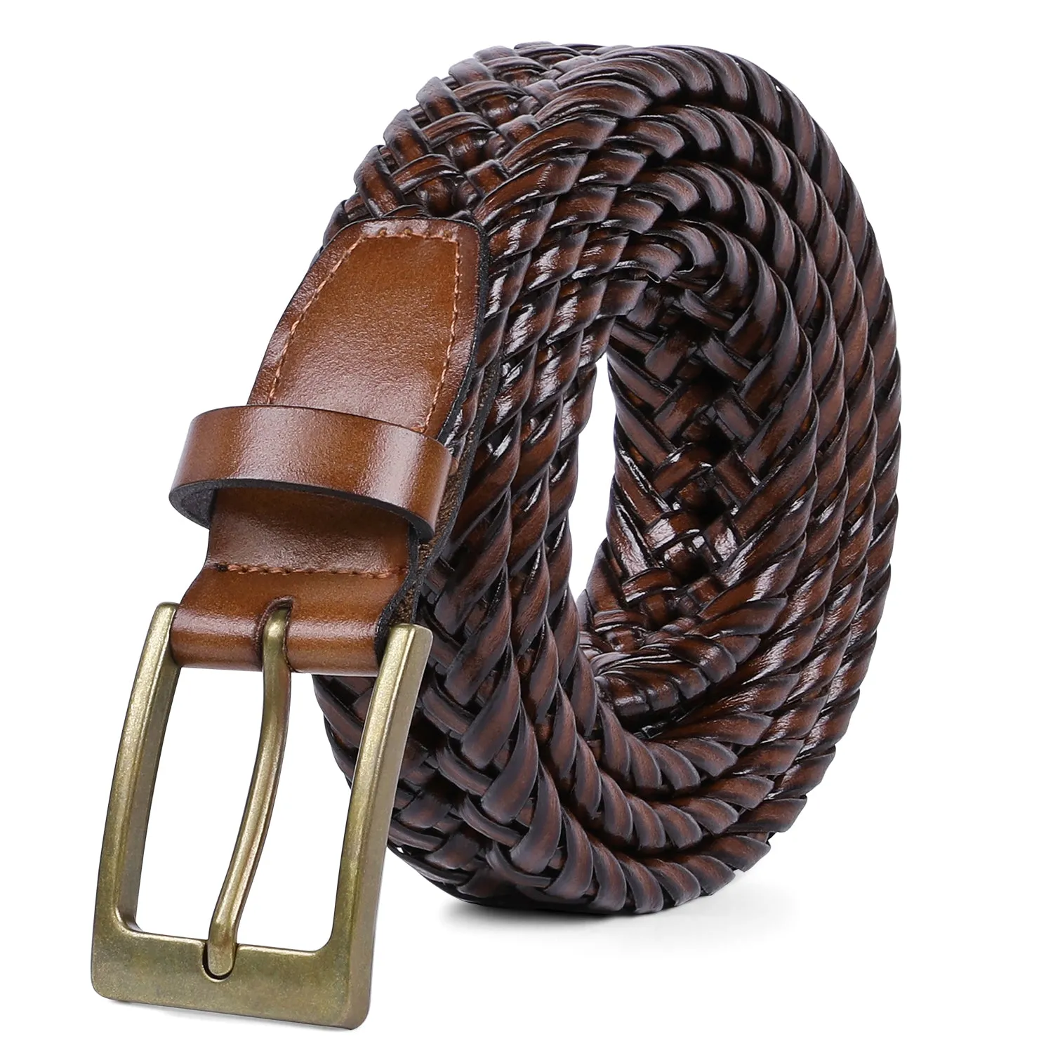 Men's Braided Leather Belt, Woven Casual Belt for Jeans Pants