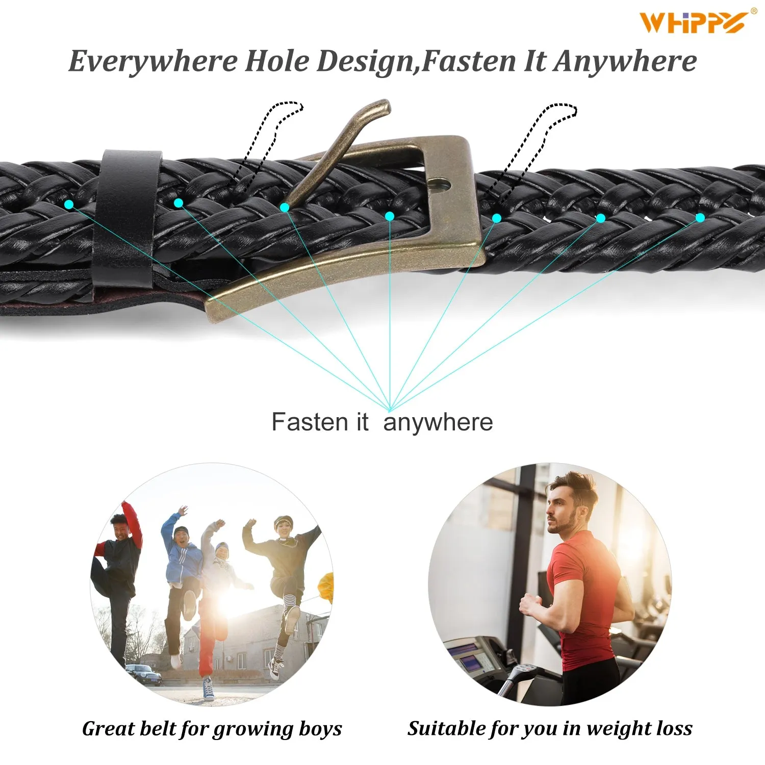 Men's Braided Leather Belt, Woven Casual Belt for Jeans Pants