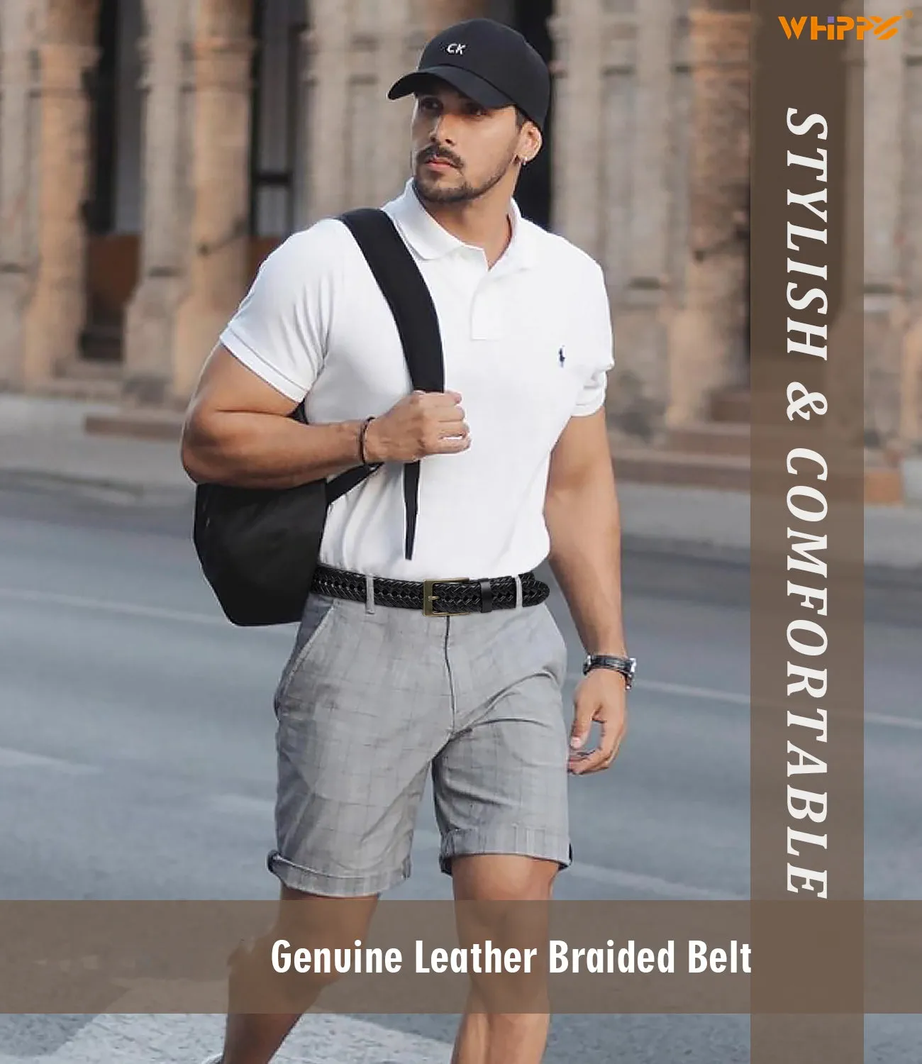 Men's Braided Leather Belt, Woven Casual Belt for Jeans Pants