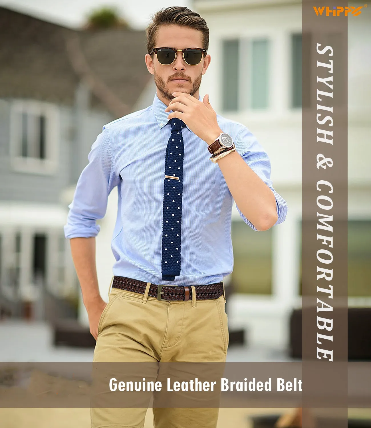 Men's Braided Leather Belt, Woven Casual Belt for Jeans Pants