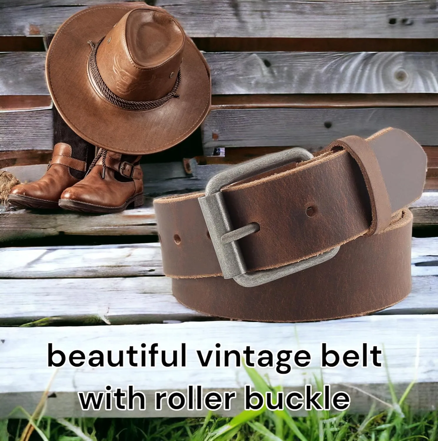 Men's Casual Full Grain Classic Leather Dress Belt For Jeans,1.5" Wide, USA