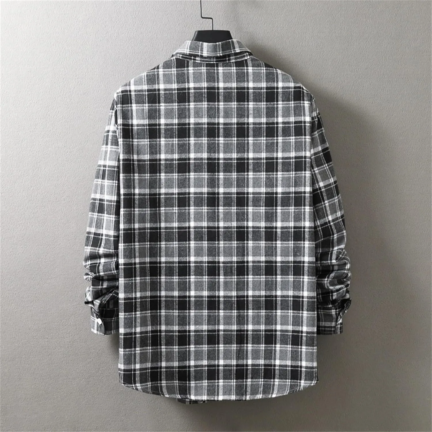 Men's Flannel Jackets Lapel Button Long Sleeve Shirt Tops Men's Cardigan Heavy Warm Fleece Lined Casual Long