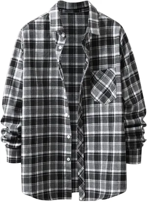Men's Flannel Jackets Lapel Button Long Sleeve Shirt Tops Men's Cardigan Heavy Warm Fleece Lined Casual Long