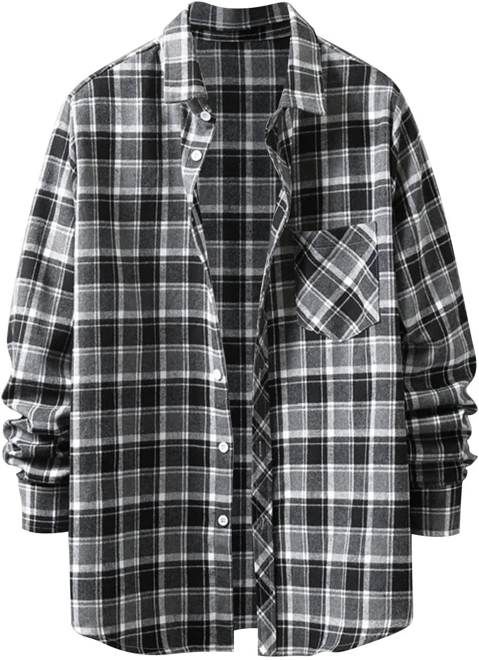 Men's Flannel Jackets Lapel Button Long Sleeve Shirt Tops Men's Cardigan Heavy Warm Fleece Lined Casual Long