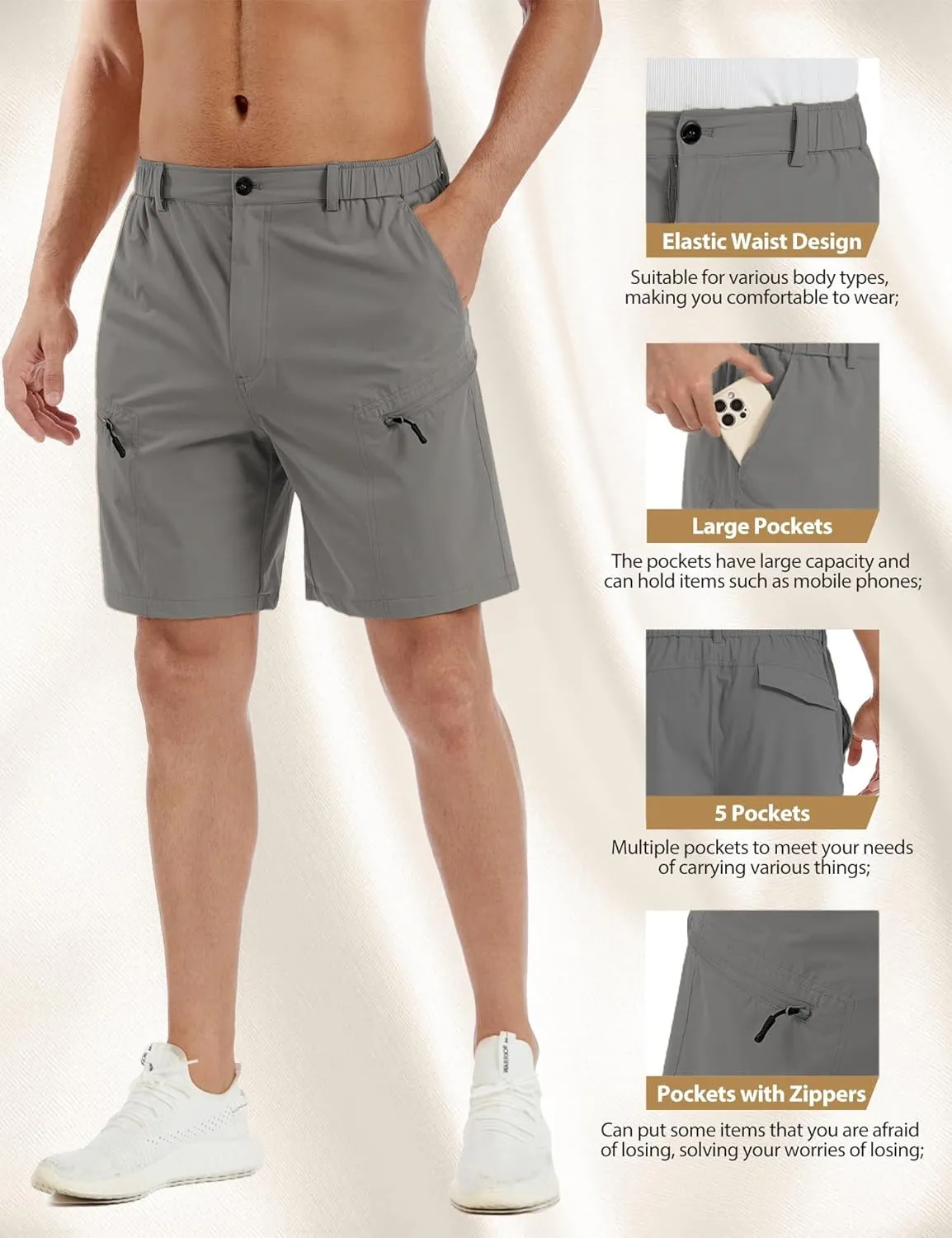 Mens Hiking Cargo Shorts 7" Inseam Mens Golf Stretch Shorts with Multipocket,Quick Dry Breathable Work Shorts