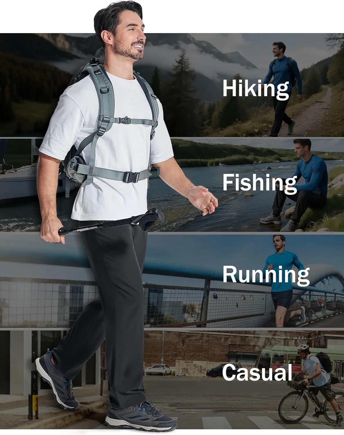 Men's Lightweight Hiking Pants Travel Quick Dry Waterproof Athletic Joggers Pants Walkout Sweatpants with Pockets