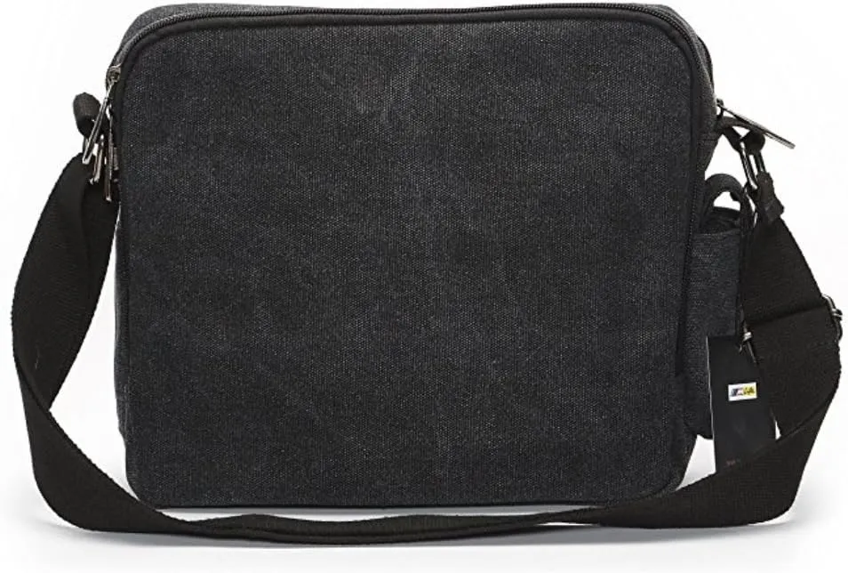 Men's Multifunctional Canvas Messenger Handbag Outdoor Sports Over Shoulder Crossbody Side Bag (Black)