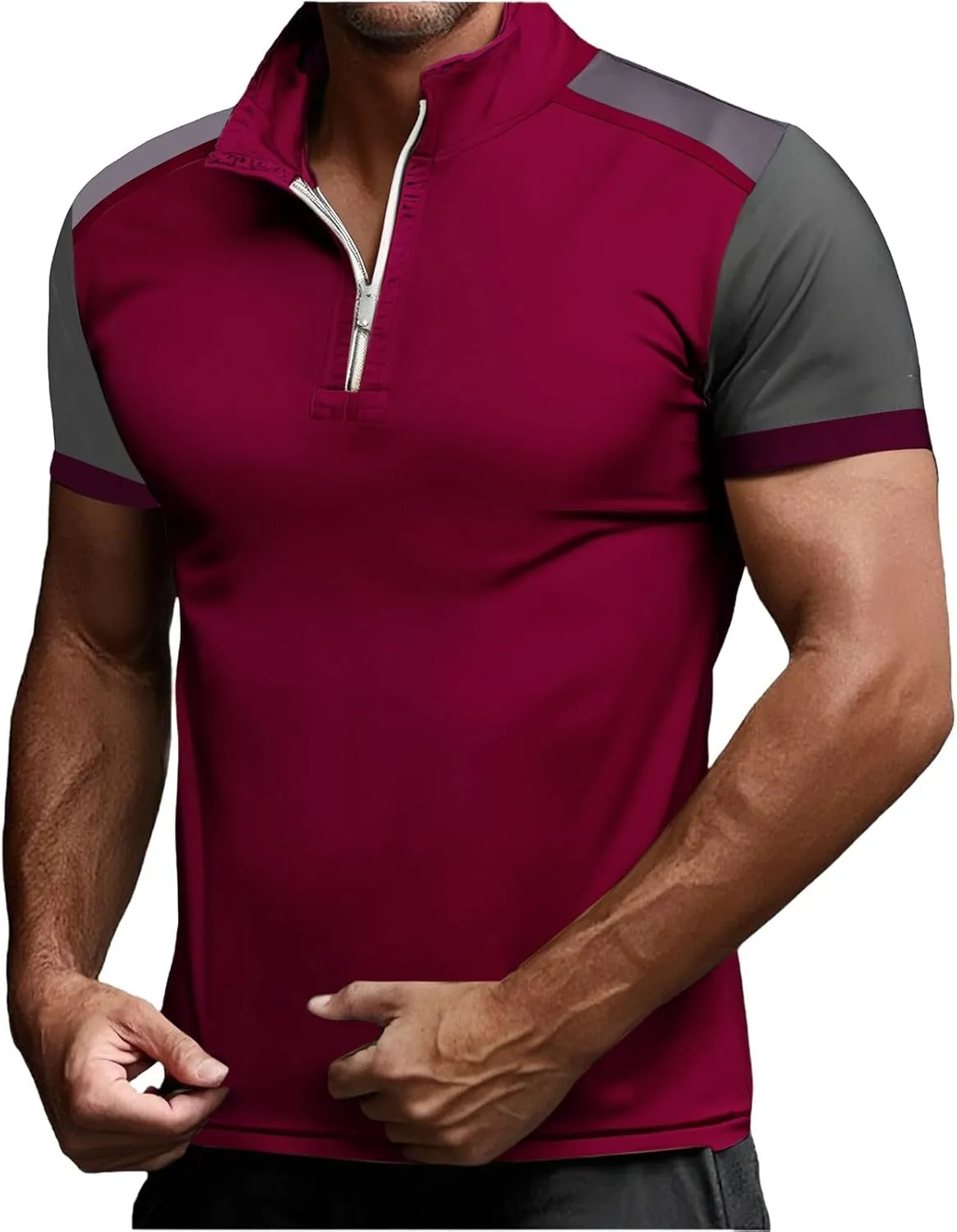 Mens Polo Shirts Tactical Short Sleeve Golf Performance T-Shirts 1/4 Zip Collared Slim Fit Jersey Pique Combat Tops