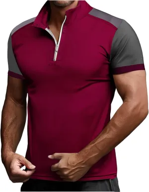 Mens Polo Shirts Tactical Short Sleeve Golf Performance T-Shirts 1/4 Zip Collared Slim Fit Jersey Pique Combat Tops