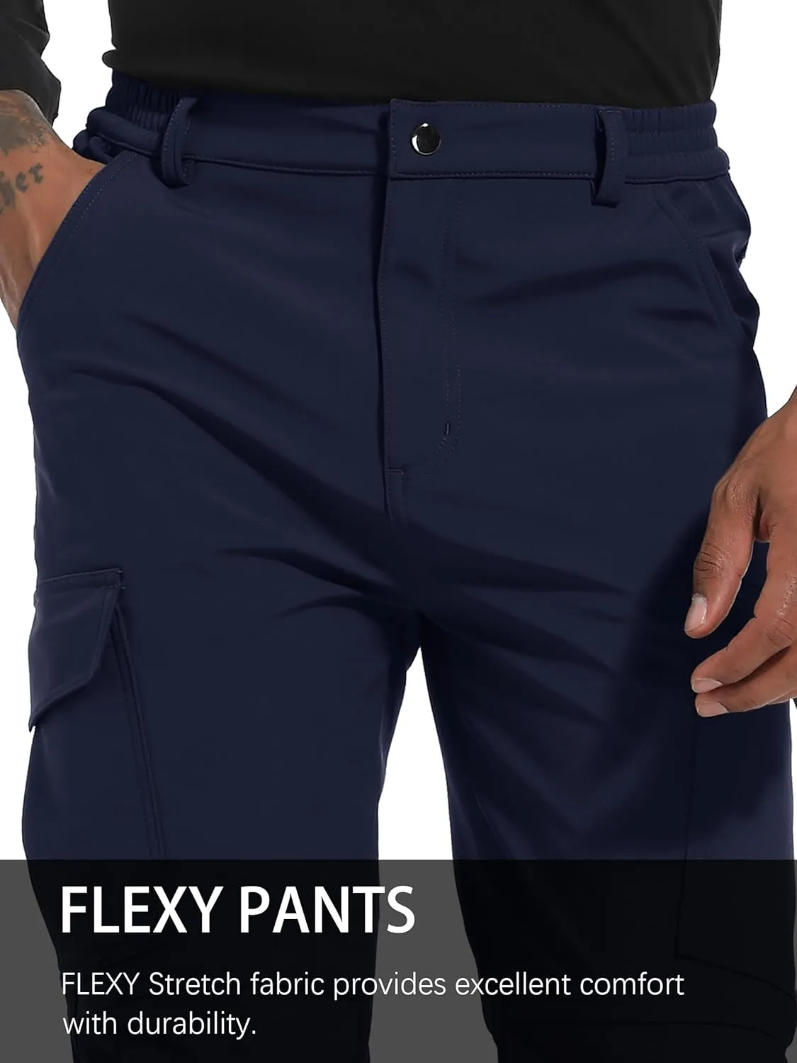 Men's Snow Ski Hiking Pants Winter Fleece Lined Softshell Outdoor Waterproof Insulated Cargo Work Pants