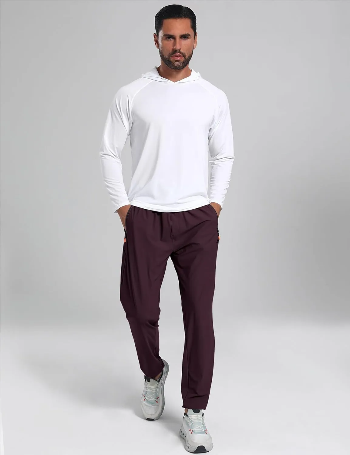 Men's Stretch Athletic Fishing Pants Lightweight Cool-Touch Workout Joggers with Zipper Pockets
