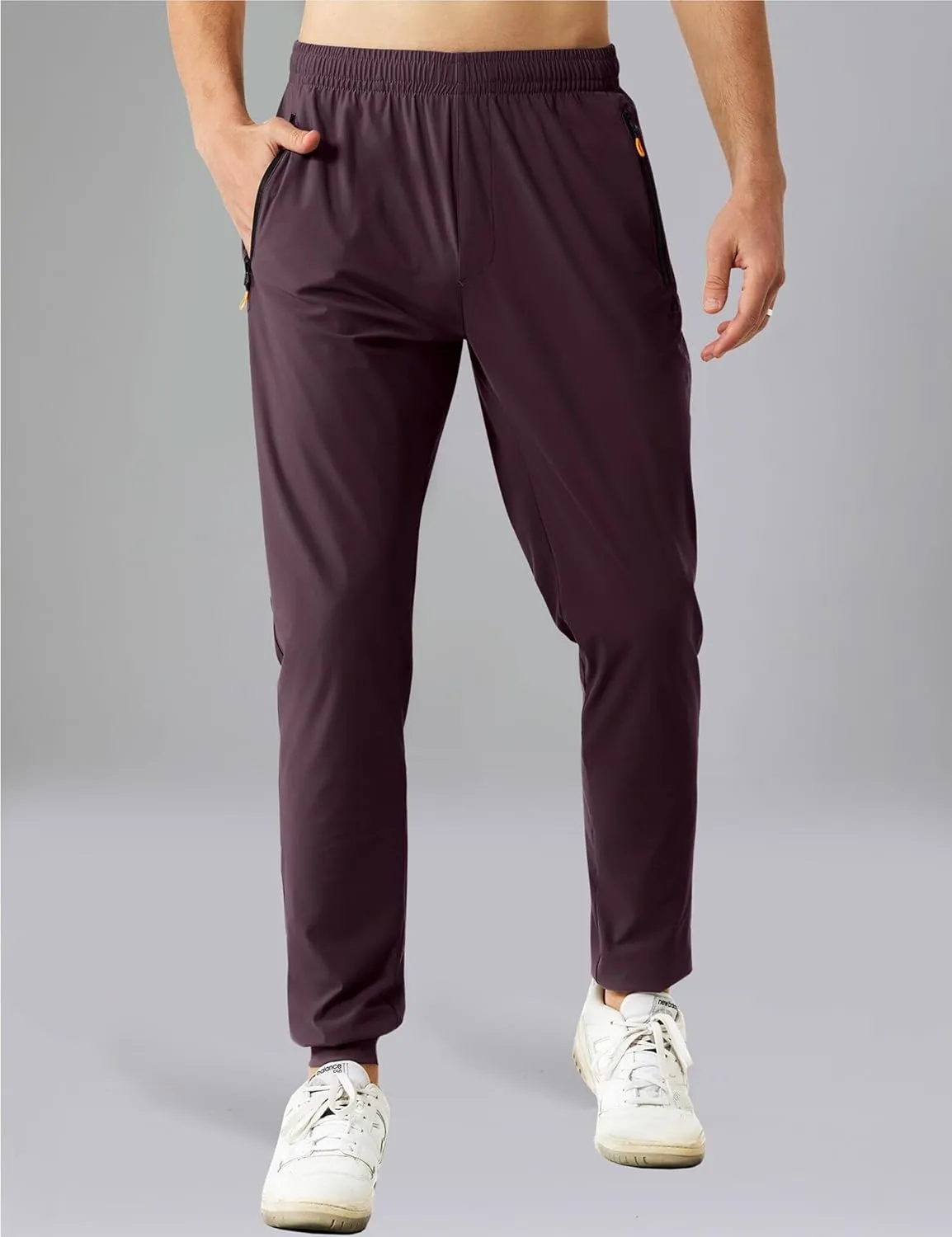 Men's Stretch Athletic Fishing Pants Lightweight Cool-Touch Workout Joggers with Zipper Pockets