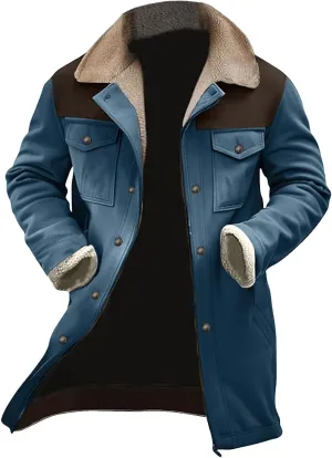 Mens Suede Long Trench Coats Washed Distressed Western Vintage Jackets Big&Tall Fleece Warm Pea Coat Military Windbreaker