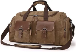 Mens Travel Duffle Bags Leather Canvas Weekend Bag Large Waterproof Overnight Carry on Bag with Shoe Compartment Oversized Tote for Travel Business Sports (Coffee)