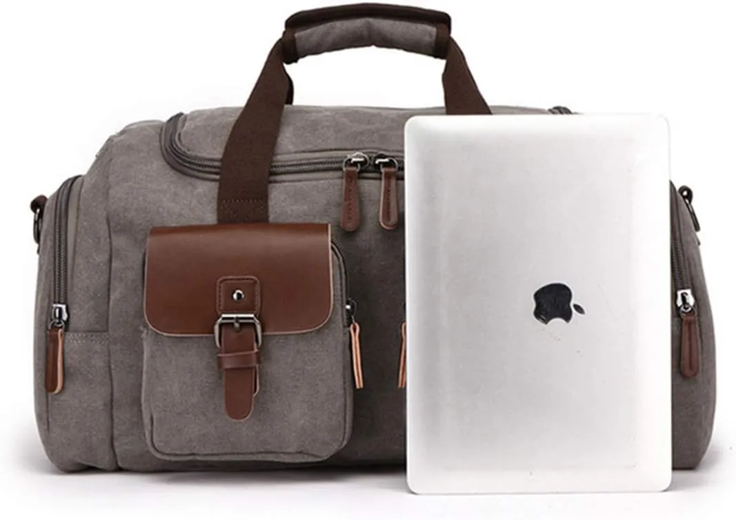 Mens Travel Duffle Bags Leather Canvas Weekend Bag Large Waterproof Overnight Carry on Bag with Shoe Compartment Oversized Tote for Travel Business Sports (Coffee)