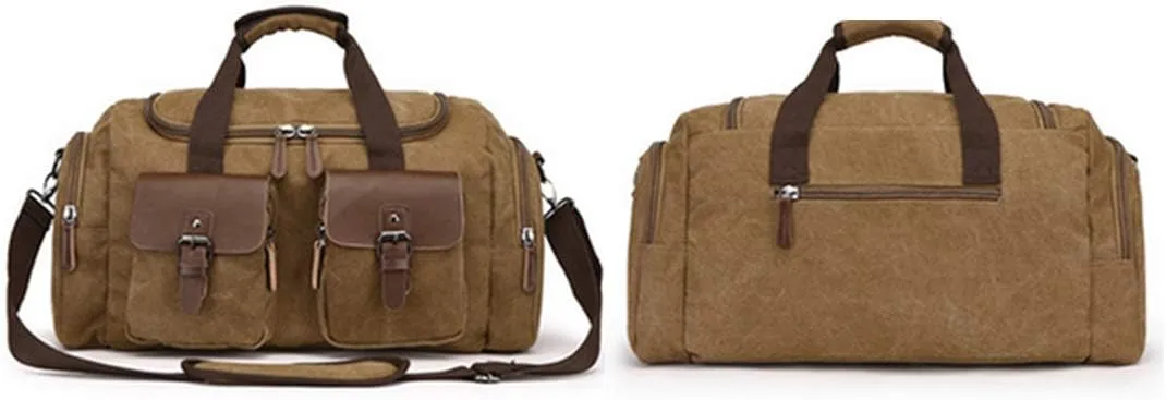 Mens Travel Duffle Bags Leather Canvas Weekend Bag Large Waterproof Overnight Carry on Bag with Shoe Compartment Oversized Tote for Travel Business Sports (Coffee)
