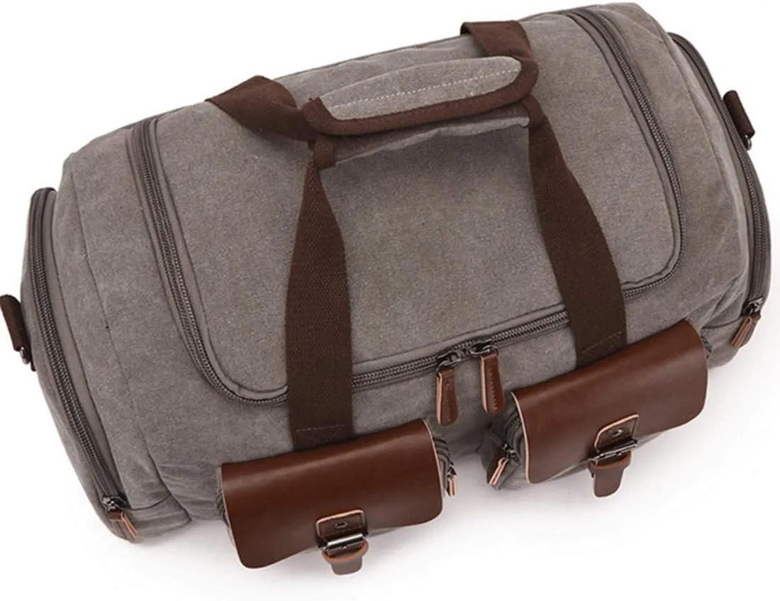 Mens Travel Duffle Bags Leather Canvas Weekend Bag Large Waterproof Overnight Carry on Bag with Shoe Compartment Oversized Tote for Travel Business Sports (Coffee)