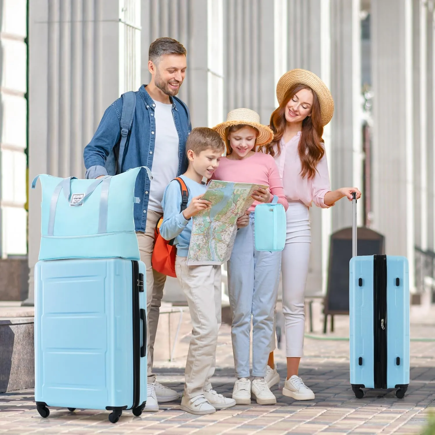 Merax Luggage Sets 2 Piece Suitcase Set, Hardshell 20 IN & 28 IN Suitcase Set with Duffel Bag, Travel Suitcases with Spinner Wheels and TSA Lock(Light Blue)