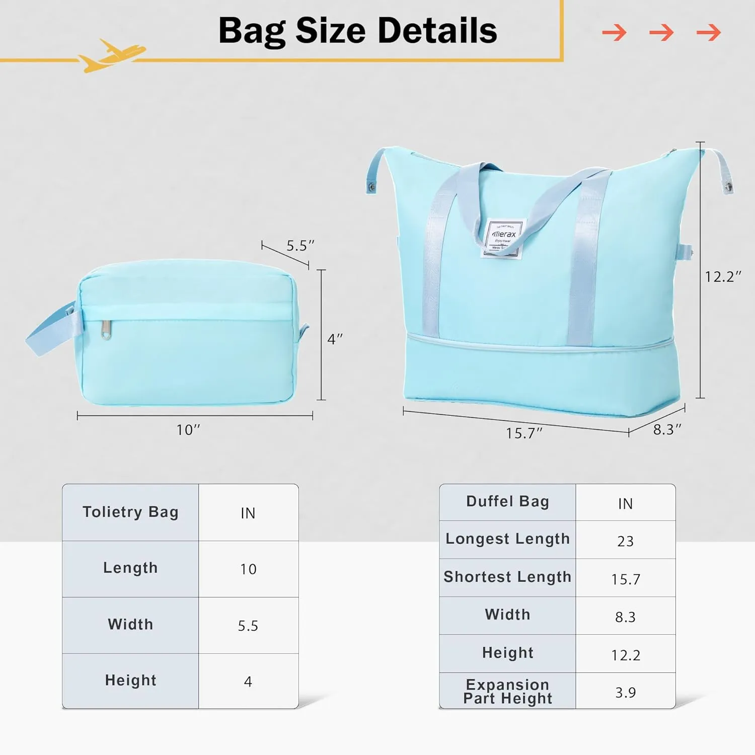 Merax Luggage Sets 2 Piece Suitcase Set, Hardshell 20 IN & 28 IN Suitcase Set with Duffel Bag, Travel Suitcases with Spinner Wheels and TSA Lock(Light Blue)
