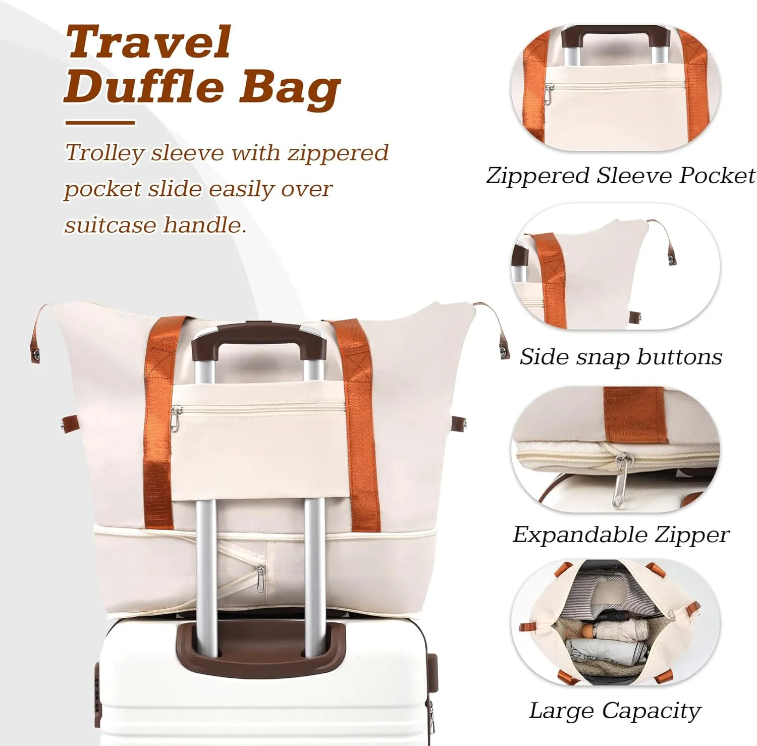 Merax Suitcase Set 20 inches Carry On Travel Luggage TSA Lock Spinner Wheels Hardshell Lightweight Vintage Luggage with Travel Bag,White