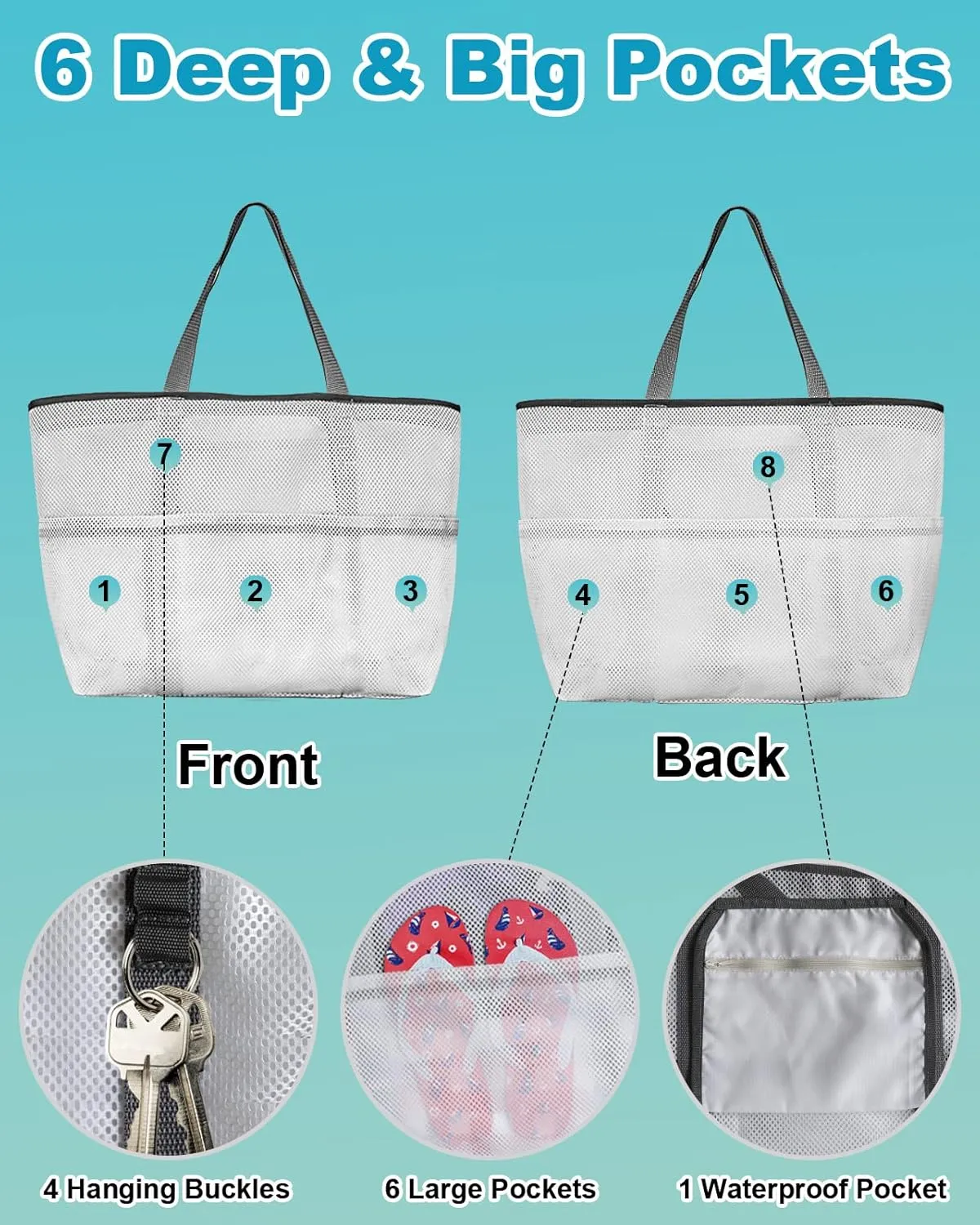 Mesh Beach Bag Oversized Tote Bags for Women Boho Style Morandi Abstract Botanical Travel Pool Bags Tote Bags with 8 Pockets