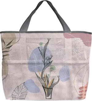 Mesh Beach Bag Oversized Tote Bags for Women Boho Style Morandi Abstract Botanical Travel Pool Bags Tote Bags with 8 Pockets