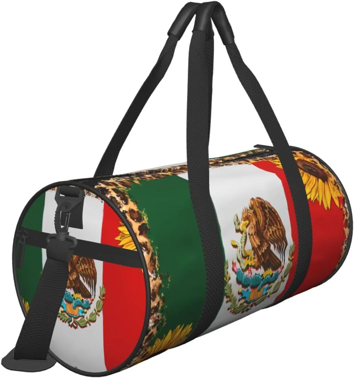 Mexico Mexican Eagle Sunflower Flag Round Travel Duffel Bag Large Capacity Gym Sports Bags for Hiking Vacation Trips