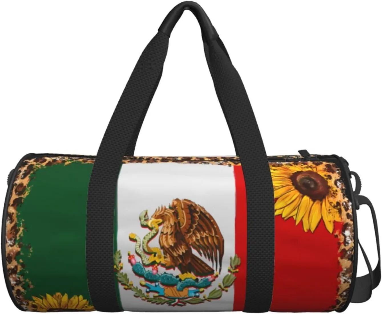 Mexico Mexican Eagle Sunflower Flag Round Travel Duffel Bag Large Capacity Gym Sports Bags for Hiking Vacation Trips