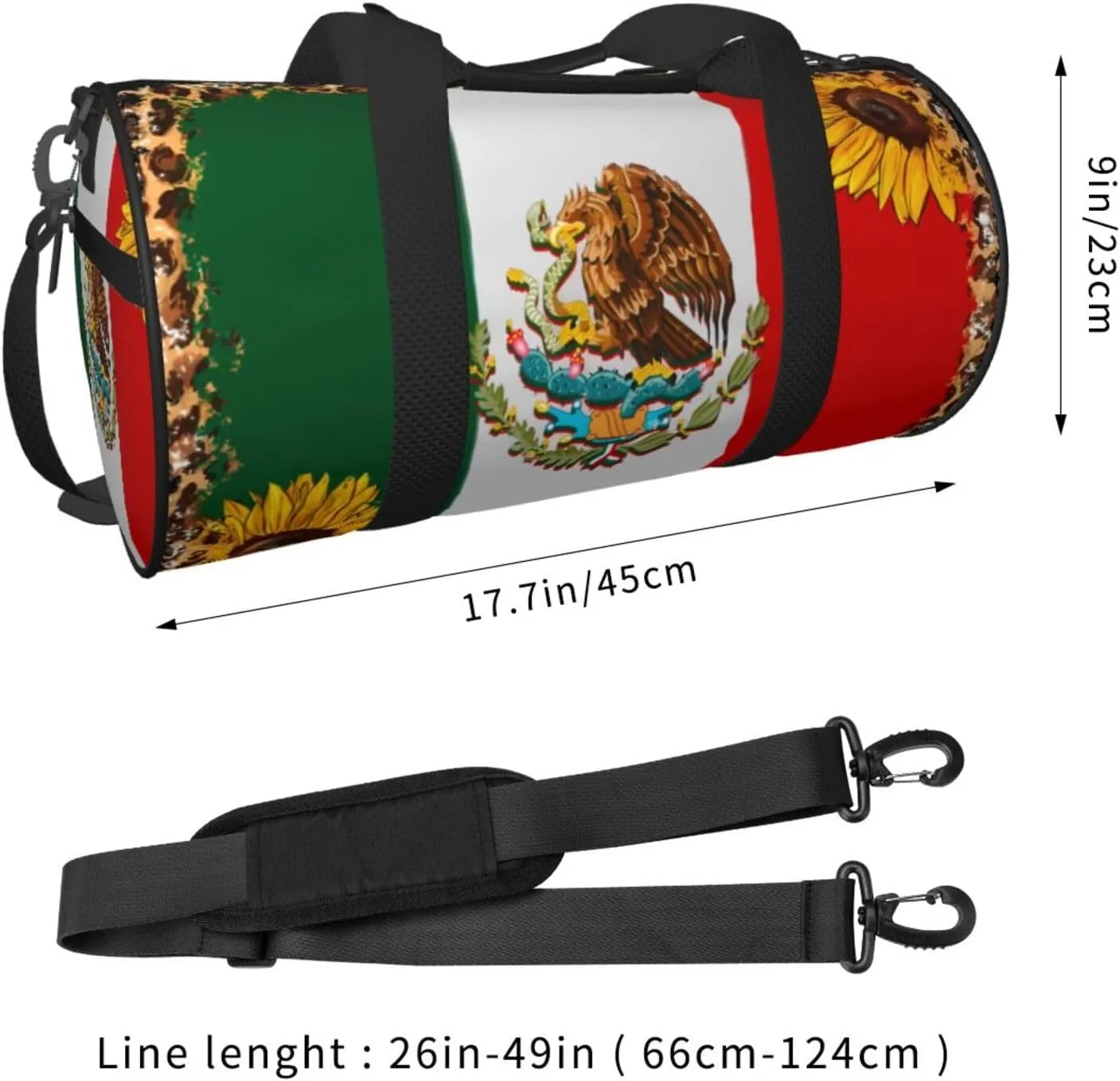 Mexico Mexican Eagle Sunflower Flag Round Travel Duffel Bag Large Capacity Gym Sports Bags for Hiking Vacation Trips