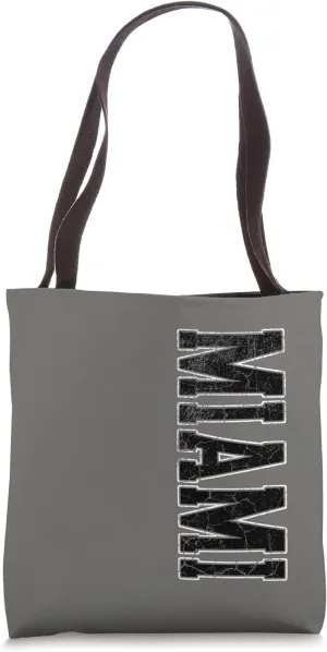 Miami Dark Vintage Vertical Text Logo Tote Bag