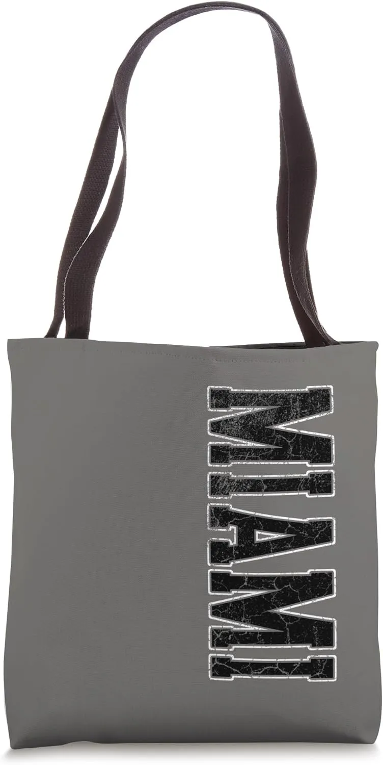 Miami Dark Vintage Vertical Text Logo Tote Bag