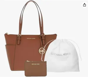 Michael Michael Kors Charlotte Large Logo and Leather Top-Zip Tote Bundle with Coin Pouch and (MK Dust bag) (Luggage)