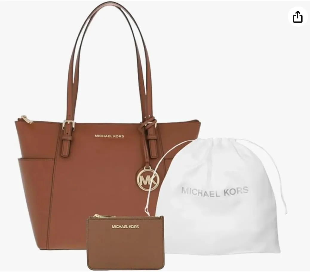 Michael Michael Kors Charlotte Large Logo and Leather Top-Zip Tote Bundle with Coin Pouch and (MK Dust bag) (Luggage)