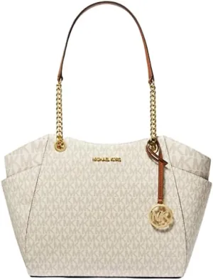 Michael Michael Kors Jet Set Travel Large Shoulder Bag Signature Logo Vanilla