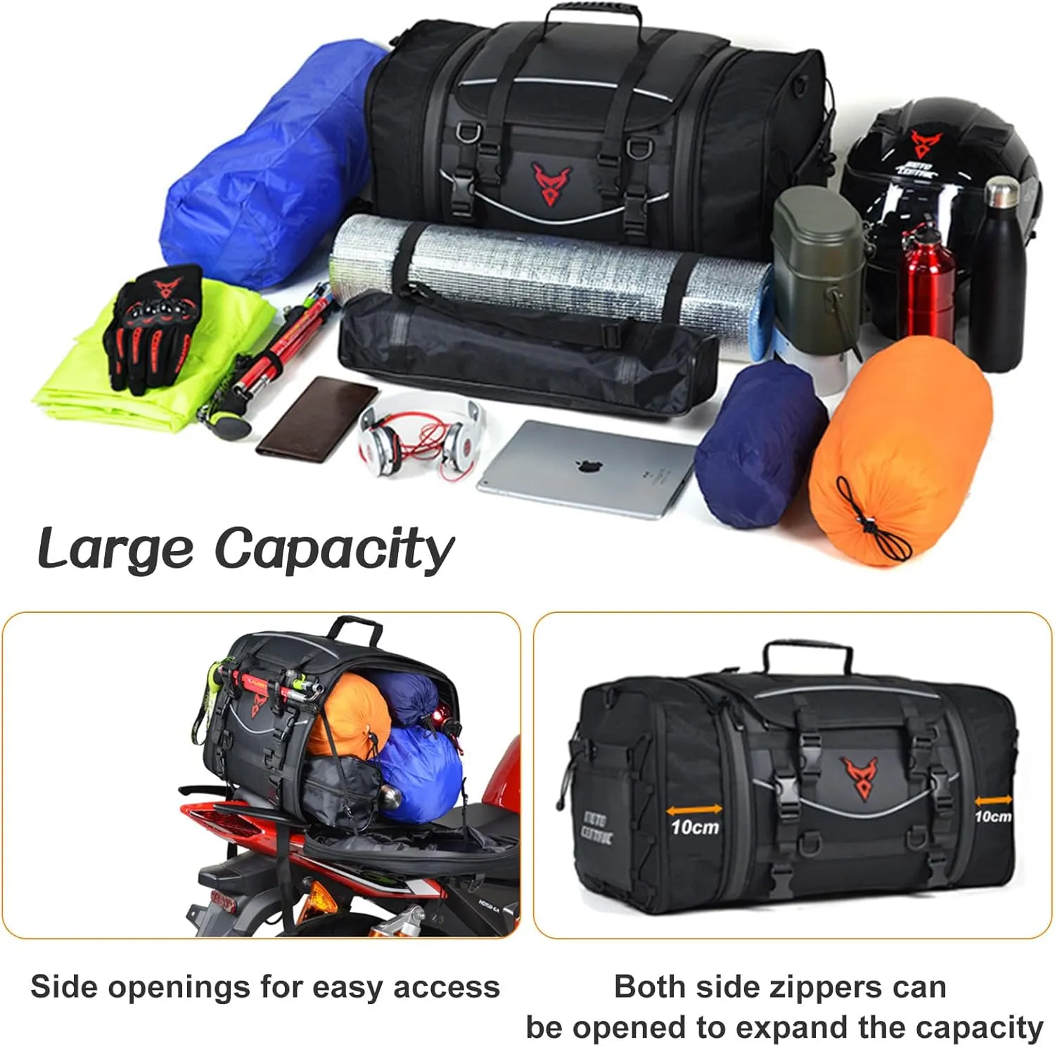 MIGHTYDUTY Motorcycle Tail Bag Expandable Large Capacity 45-60L Motorcycle Luggage Bag Waterproof 1200D Oxford Fabric Multifunctional Motorcycle Bag For Back Seat M