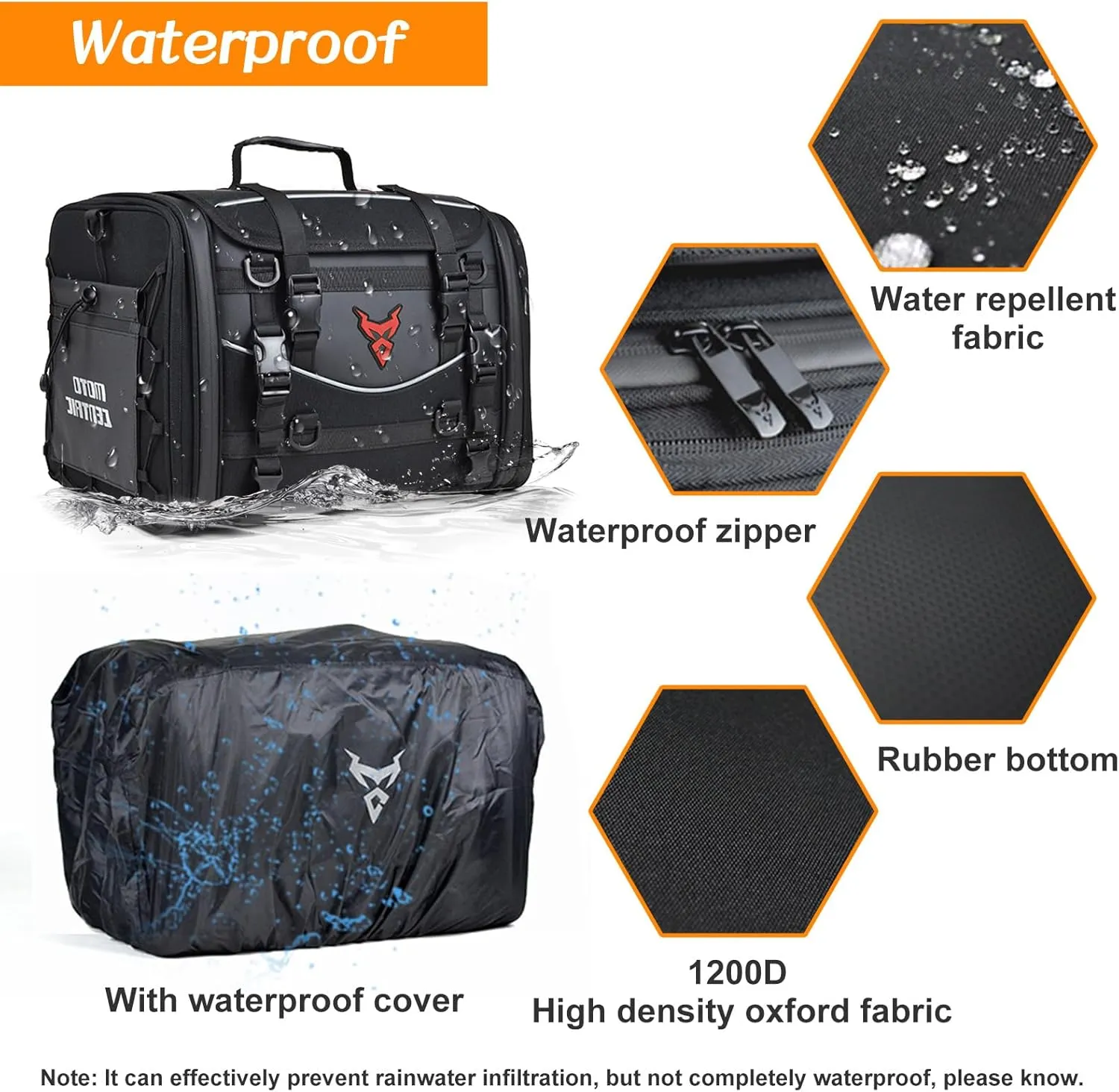 MIGHTYDUTY Motorcycle Tail Bag Expandable Large Capacity 45-60L Motorcycle Luggage Bag Waterproof 1200D Oxford Fabric Multifunctional Motorcycle Bag For Back Seat M
