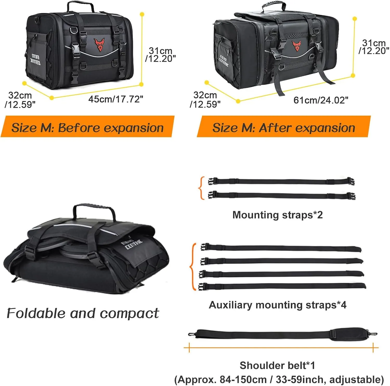 MIGHTYDUTY Motorcycle Tail Bag Expandable Large Capacity 45-60L Motorcycle Luggage Bag Waterproof 1200D Oxford Fabric Multifunctional Motorcycle Bag For Back Seat M