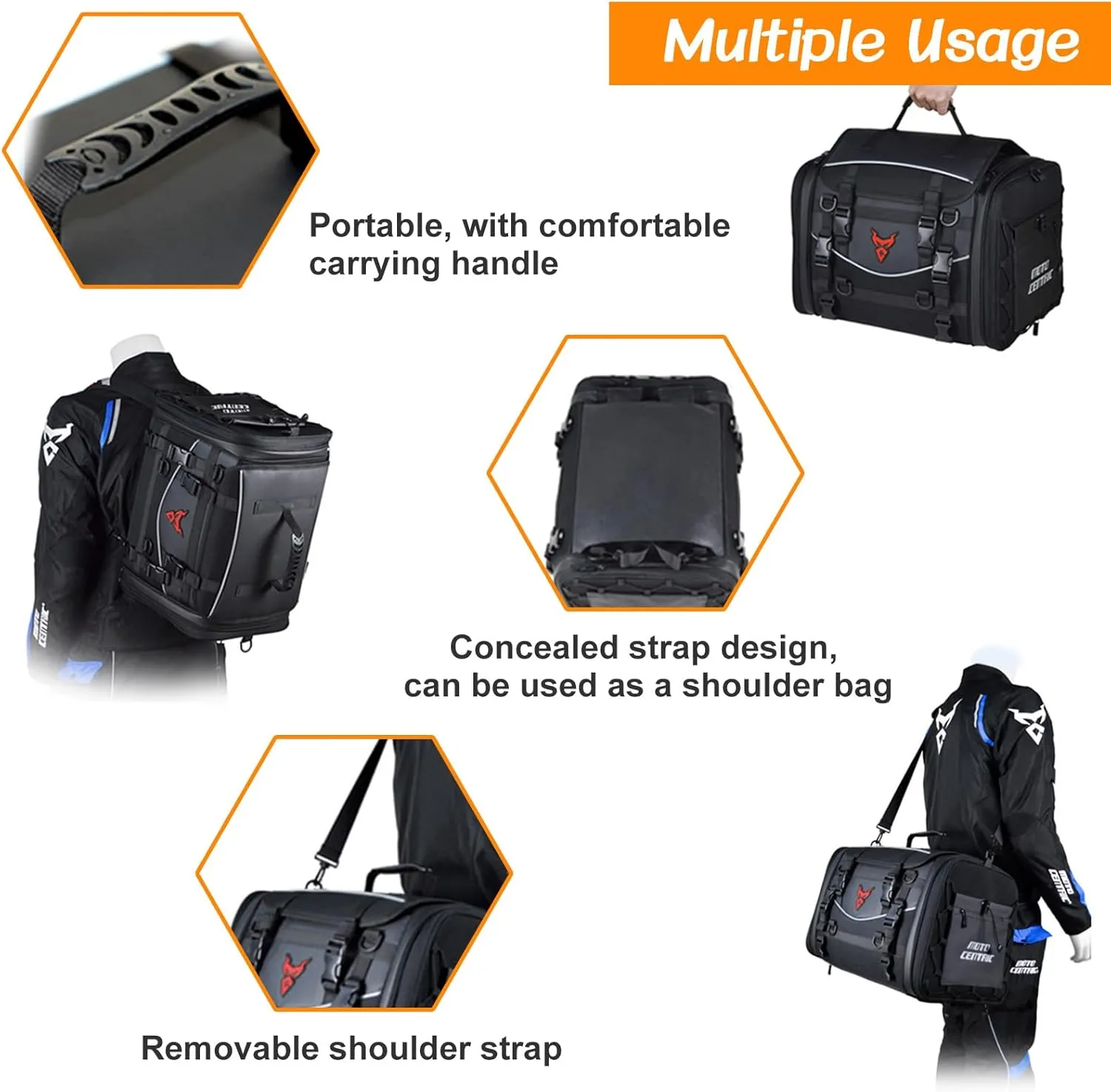 MIGHTYDUTY Motorcycle Tail Bag Expandable Large Capacity 45-60L Motorcycle Luggage Bag Waterproof 1200D Oxford Fabric Multifunctional Motorcycle Bag For Back Seat M